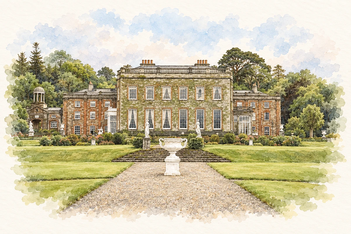 Watercolour and fine ink illustration of Bantry House, County Cork in County Cork.
