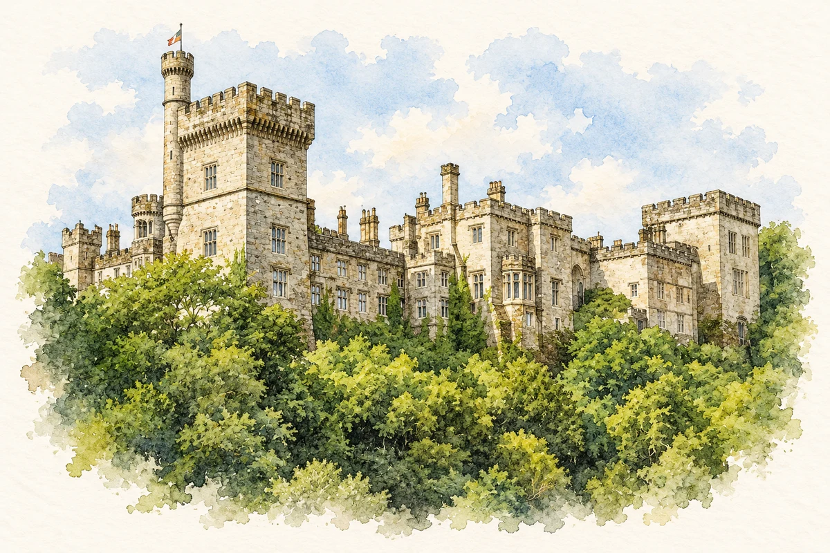 Watercolour and fine ink illustration of Lismore Castle, County Waterford in County Waterford.