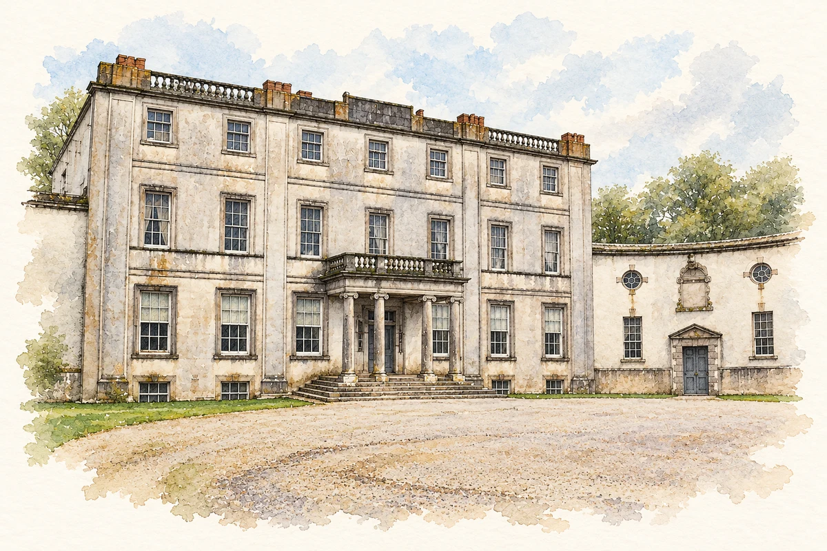 Watercolour and fine ink illustration of Strokestown Park House, County Roscommon in County Roscommon.
