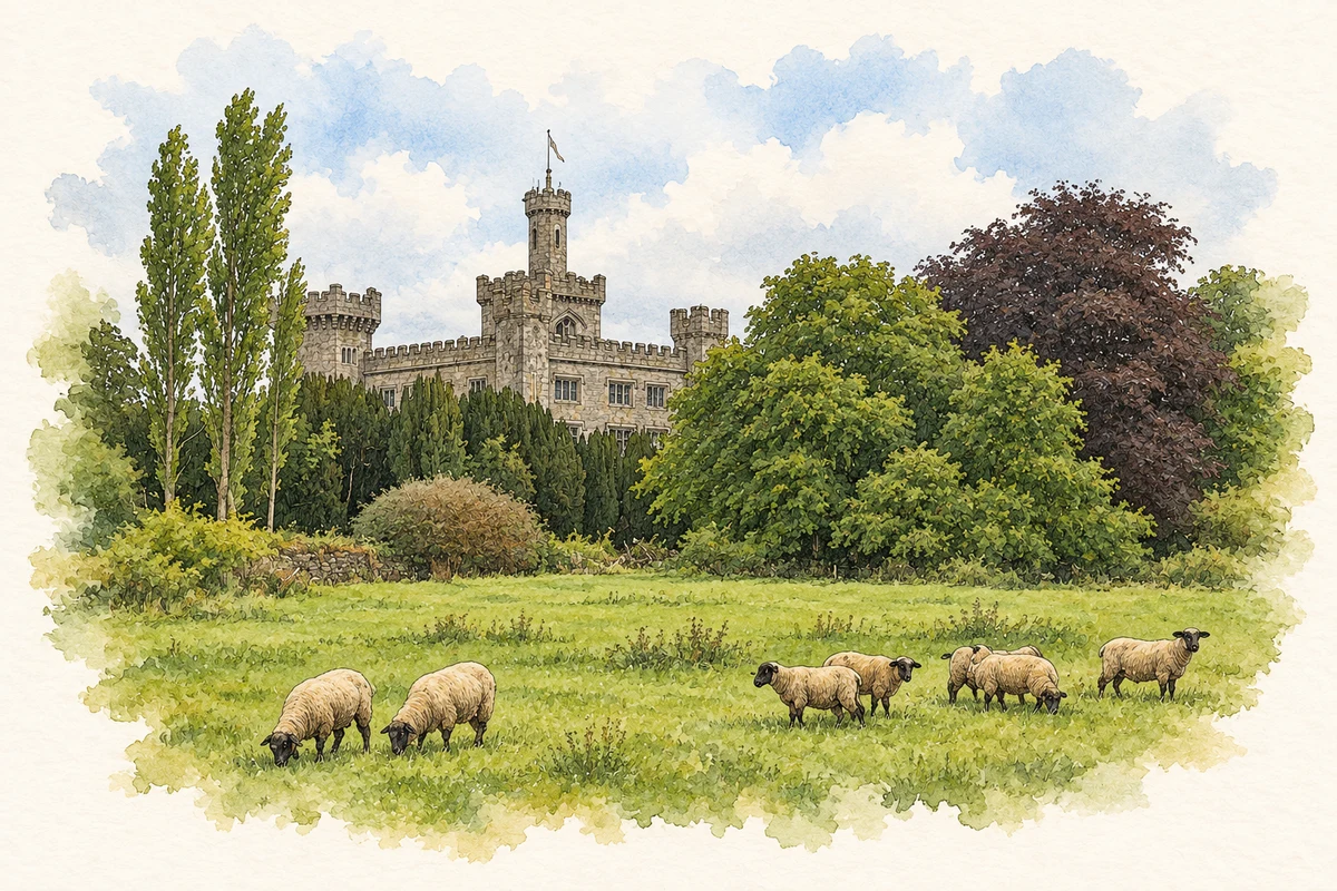Watercolour and fine ink illustration of Charleville Castle and parkland, County Offaly in County Offaly.