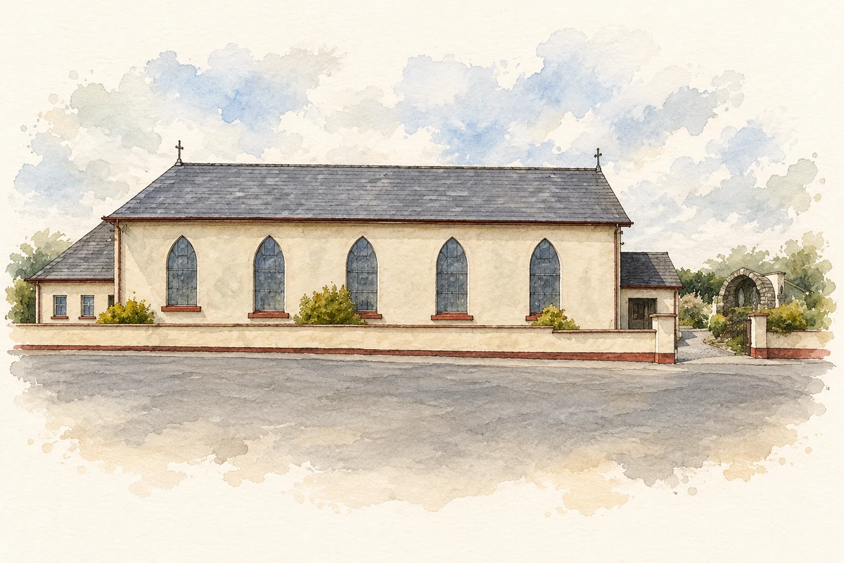 Watercolour and fine ink illustration of St Patrick's Church, Greencastle, County Tyrone.