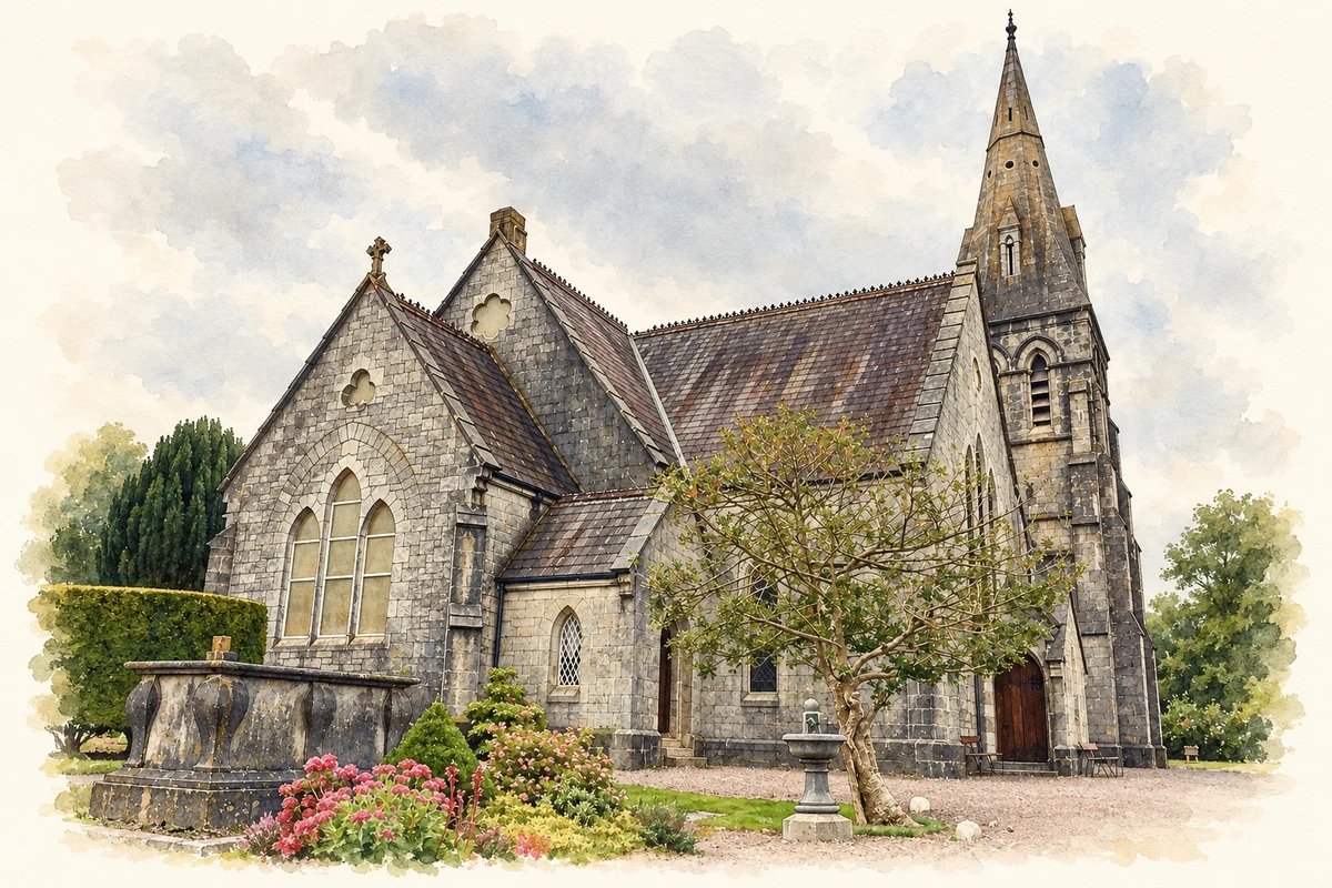 Watercolour and fine ink illustration of St Luke's Church, Douglas, Cork.