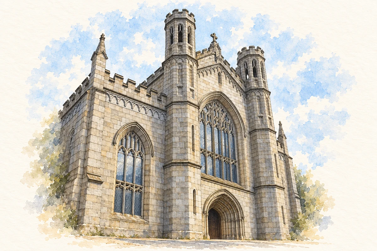 Watercolour and fine ink illustration of Cathedral of Saints Patrick and Colman in Newry.