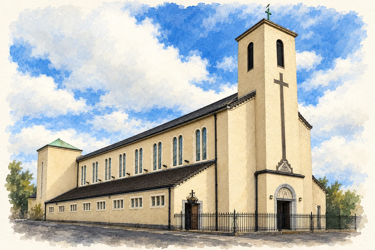 Watercolour and fine ink illustration of Church of the Annunciation, Blackpool, Cork.