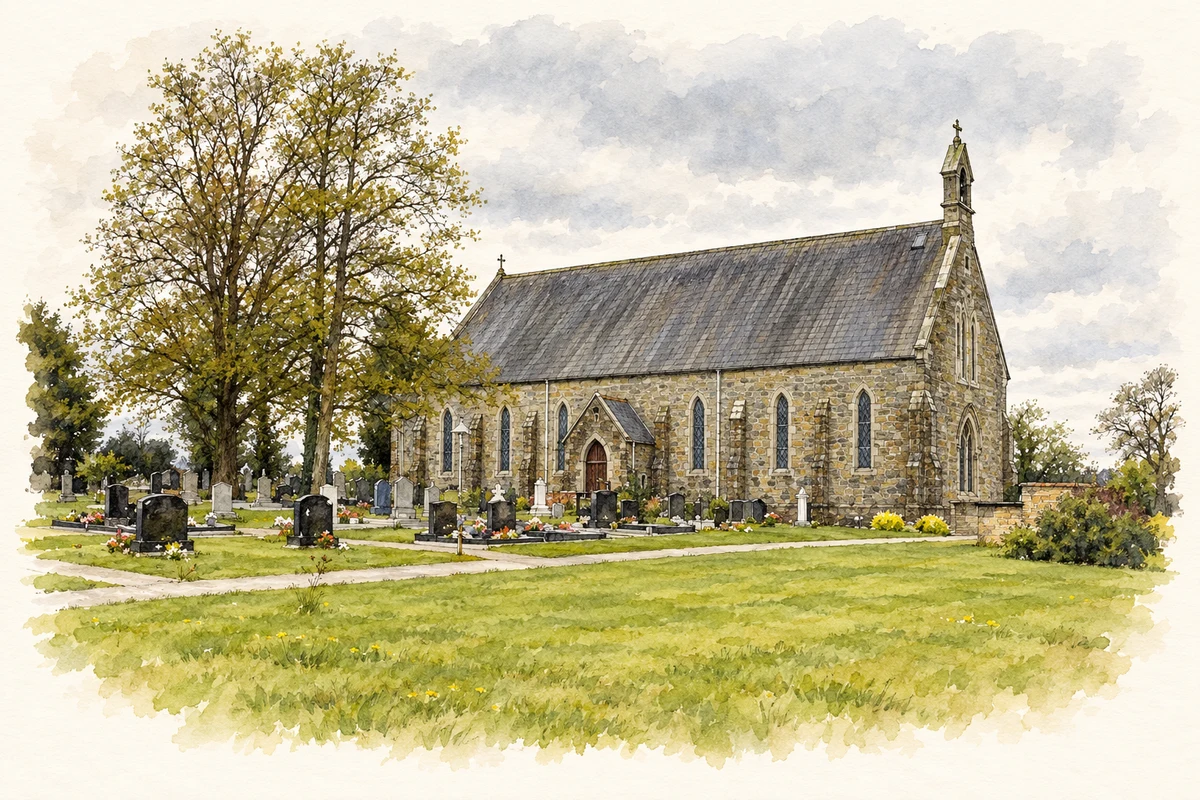 Watercolour and fine ink illustration of Saint Mary's Church, Teemore, County Fermanagh.