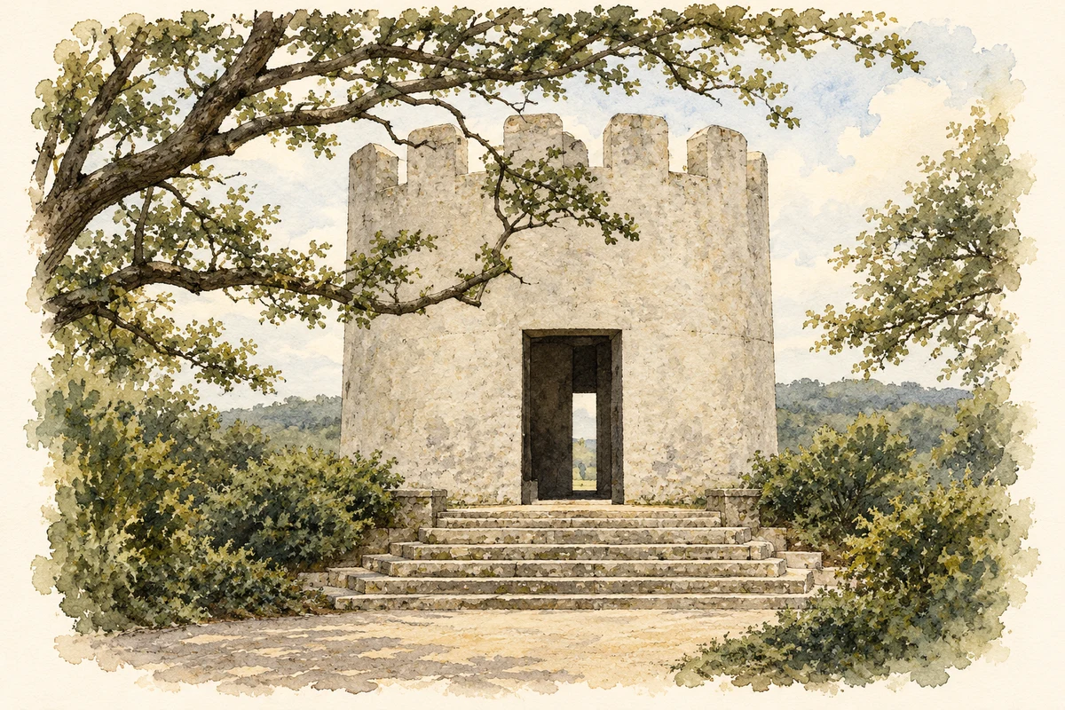 Watercolour and fine ink illustration of Siddons' Tower, Rostellan, circa 1911.