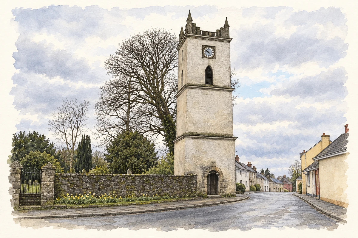 Watercolour and fine ink illustration of Clock Tower, Irvinestown.