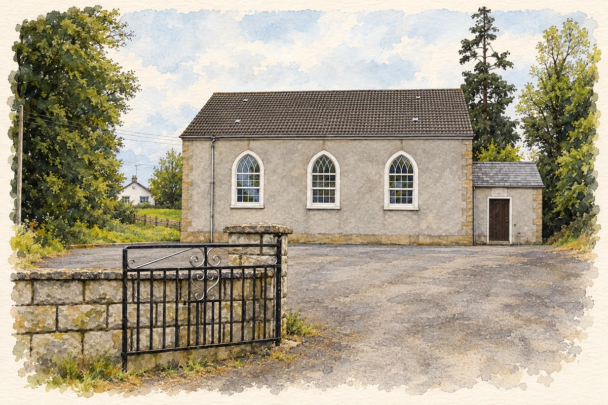 Watercolour and fine ink illustration of Springfield Methodist Church, County Fermanagh.