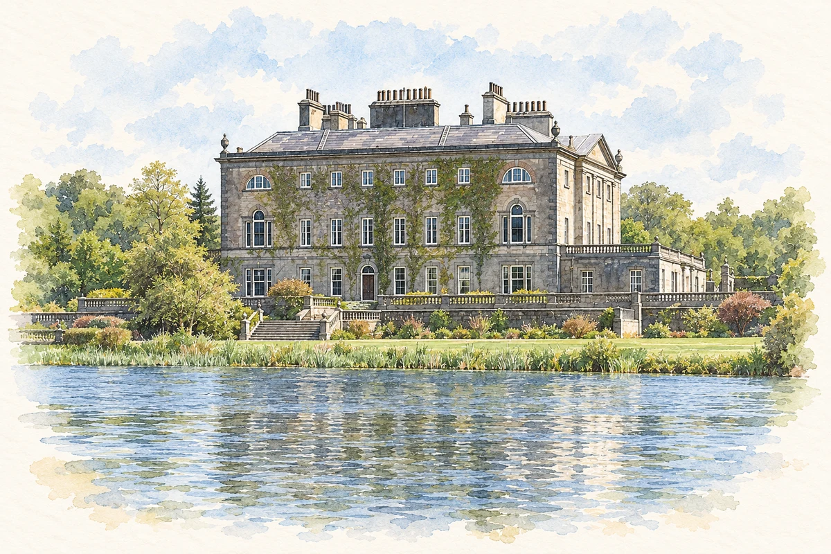 Watercolour and fine ink illustration of Westport House in Westport.