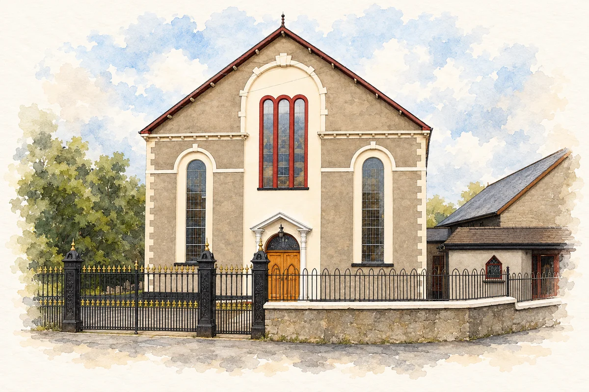 Watercolour and ink of Former First Ahoghill Presbyterian Church (2009 exterior).