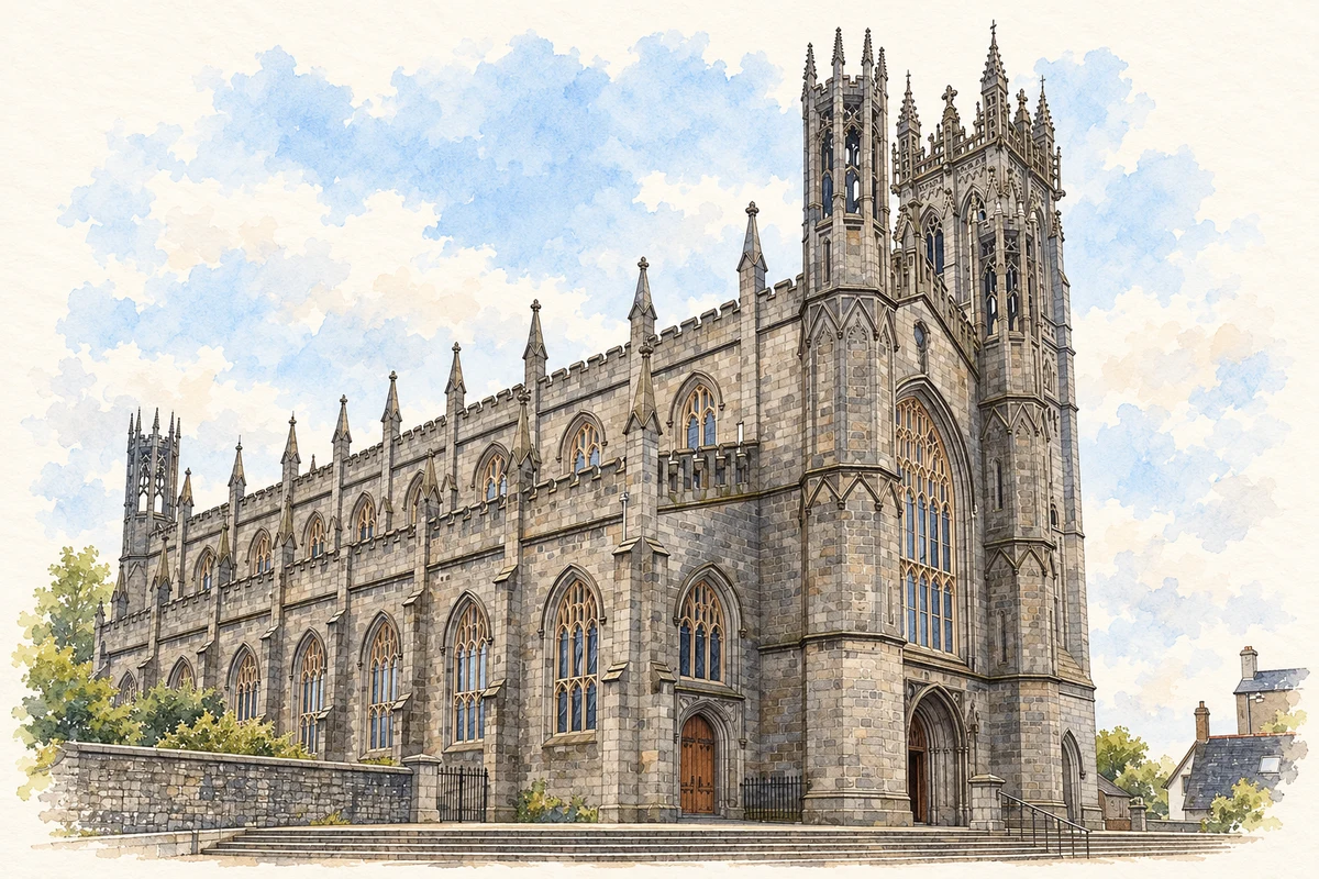 Watercolour and fine ink illustration of St Patrick’s Church in Dundalk.