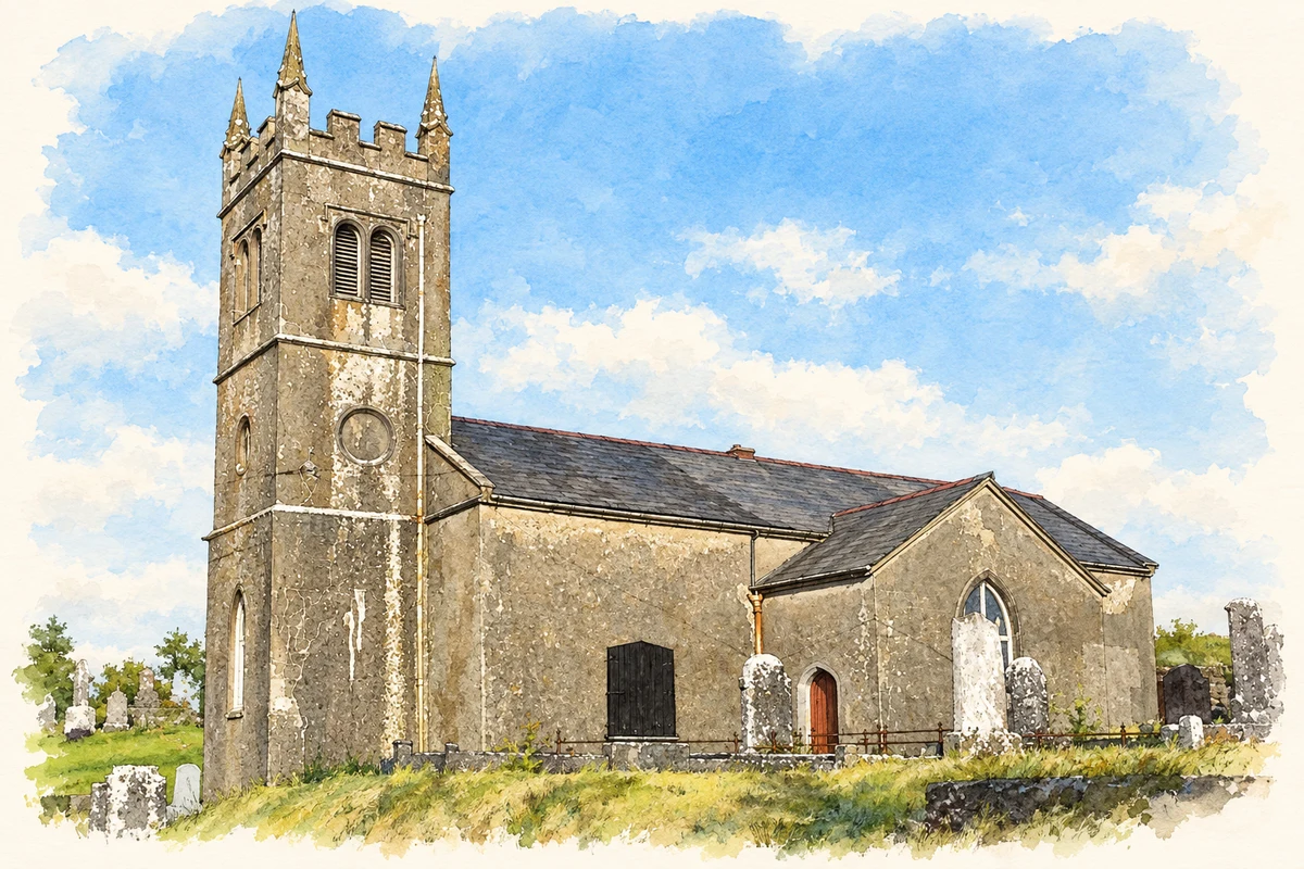 Watercolour and fine ink illustration of Skreen Church of Ireland, County Sligo.