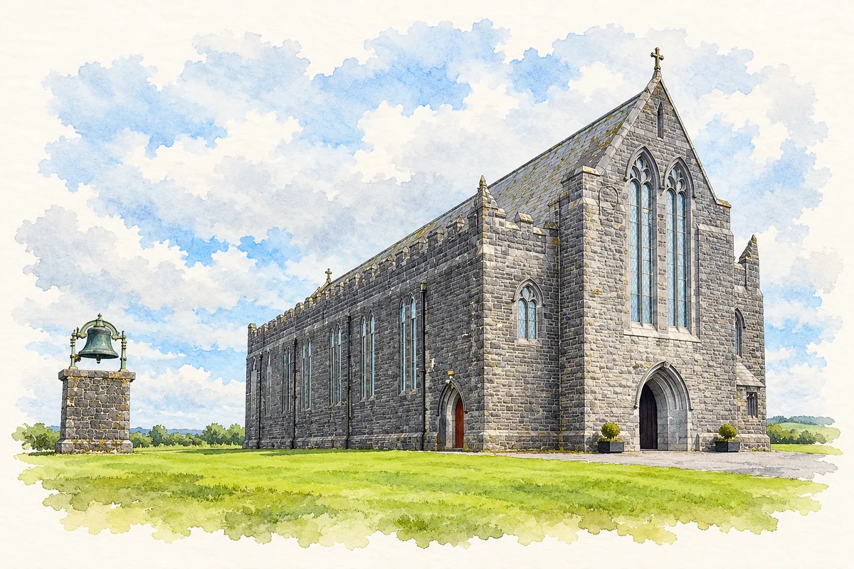 Watercolour and ink of Saint Cronan's Church in Balla.