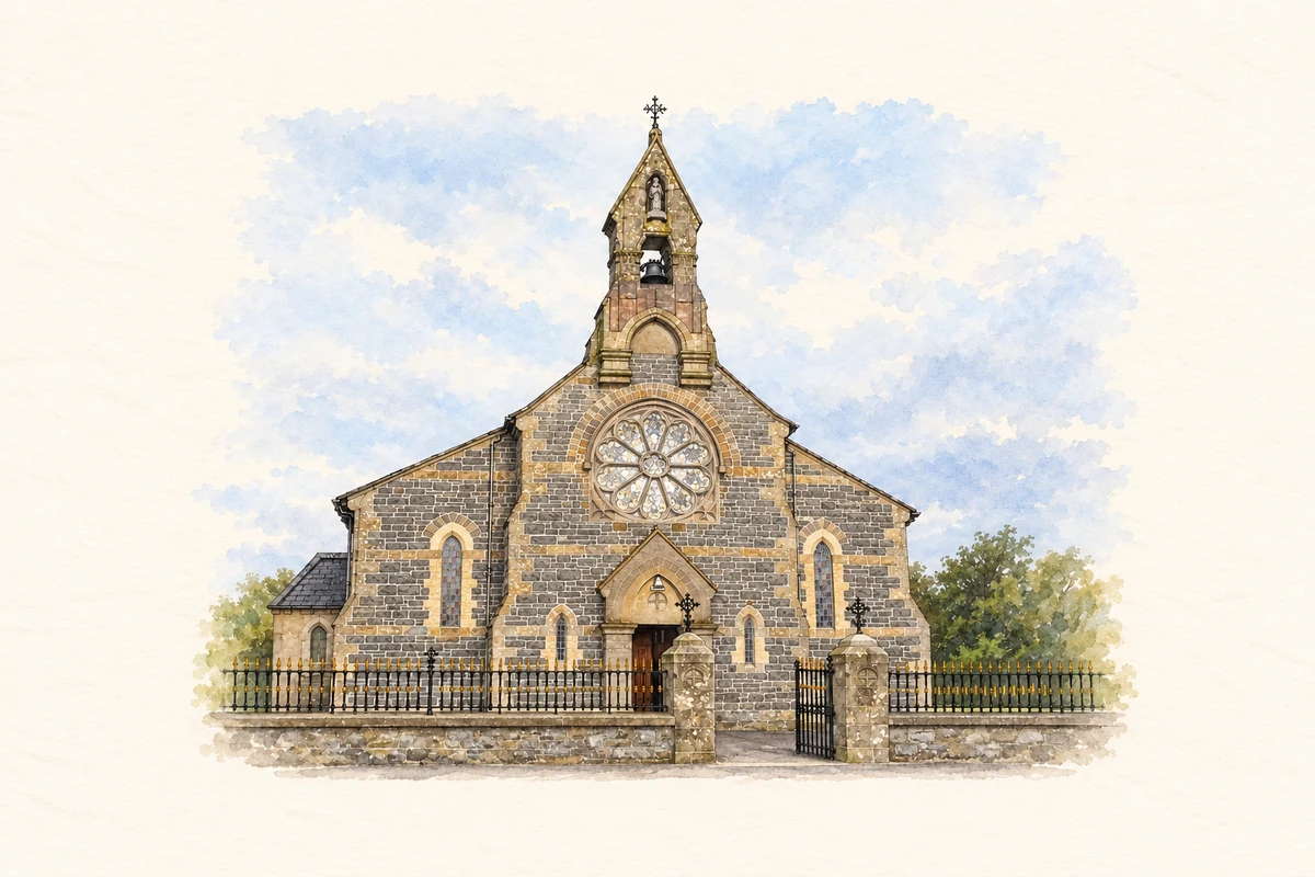 Watercolour and fine ink illustration of Saint Patrick's Church, Milltown, County Cavan.