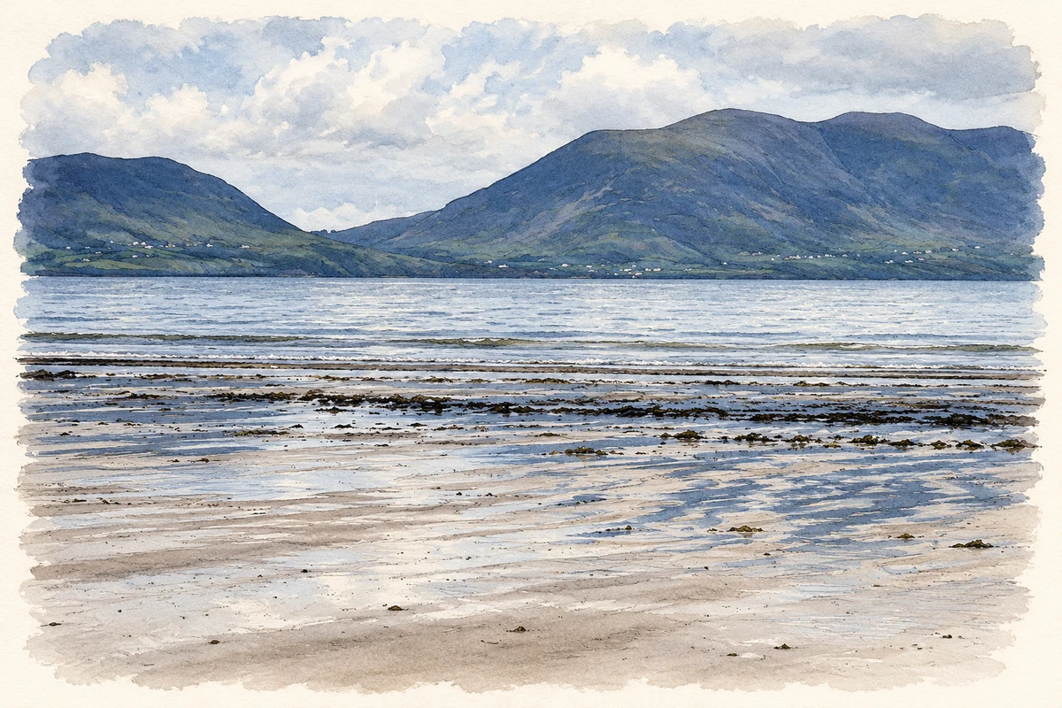 Watercolour and fine ink illustration of Inch Beach, County Kerry.