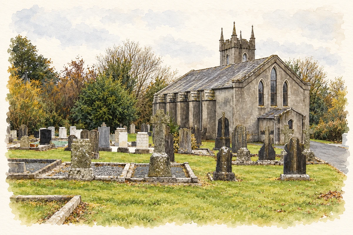 Watercolour and fine ink illustration of Inch Church of Ireland, County Wexford.