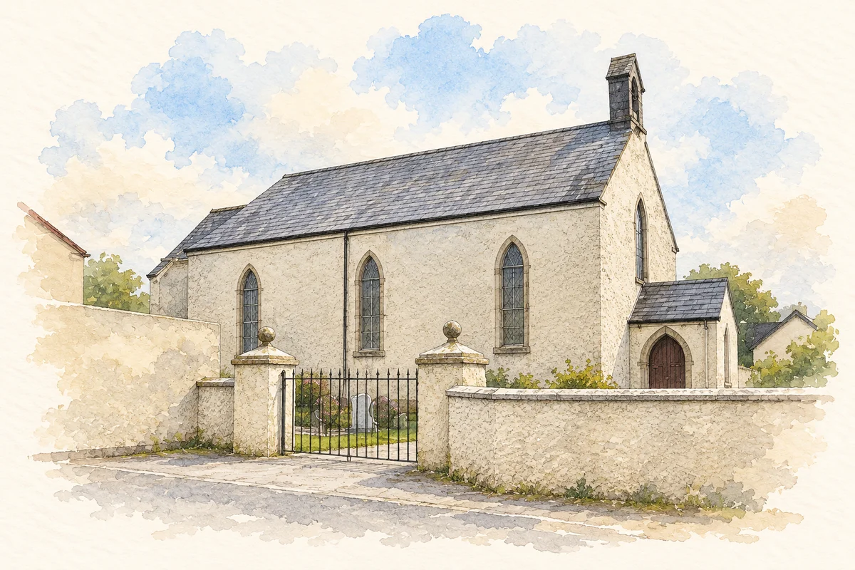 Watercolour and ink of St Conall's Church, Ardara.