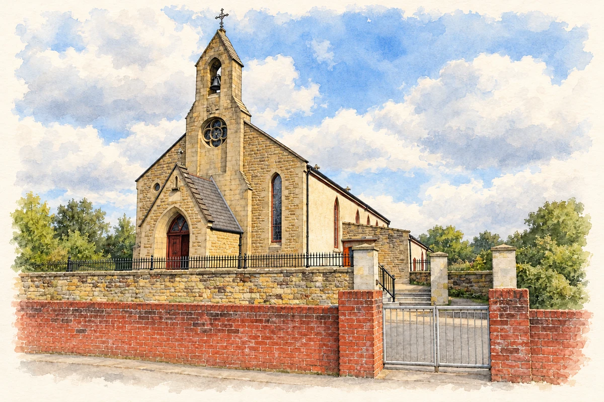 Watercolour and fine ink illustration of Galbally RC Church, County Tyrone.