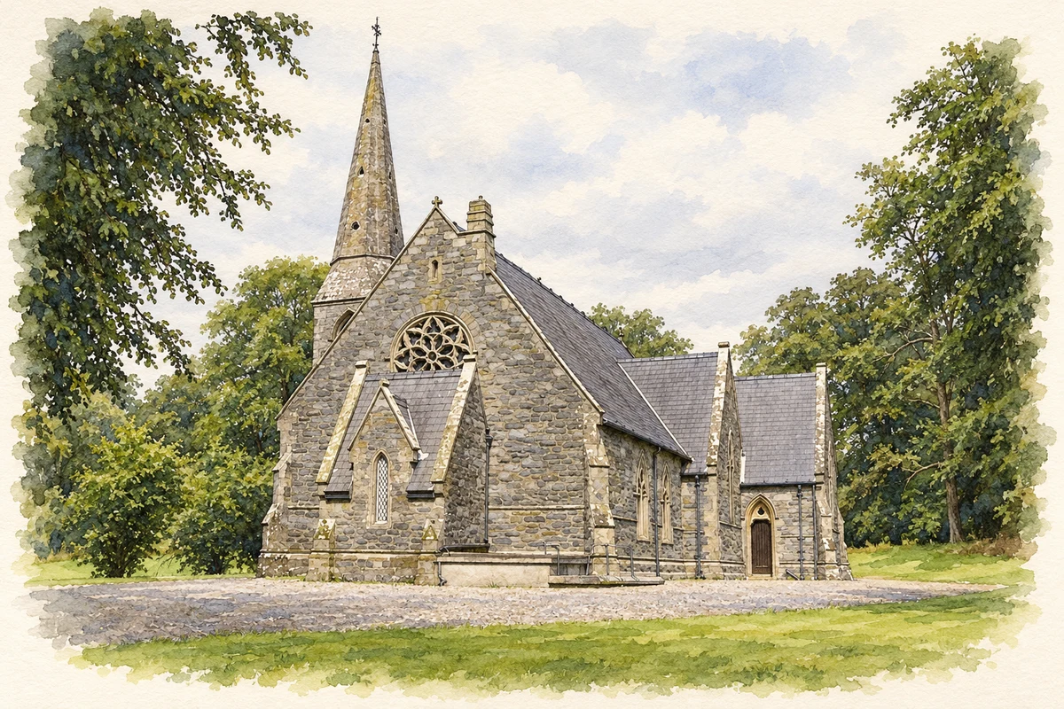 Watercolour and fine ink illustration of Christ Church, Urney.
