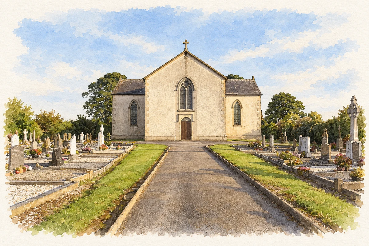 Watercolour and fine ink illustration of St Mary Church, Grange, County Waterford.