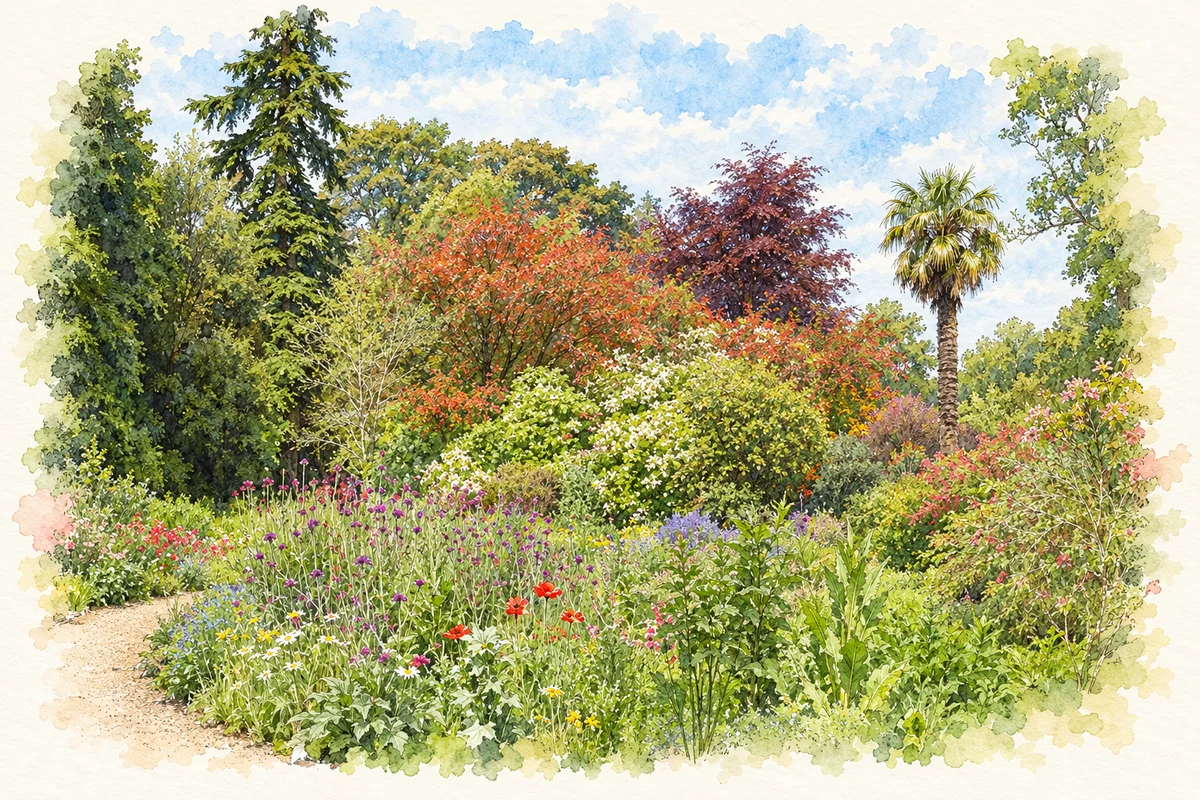 Watercolour and ink of Mount Usher Gardens in Ashford.