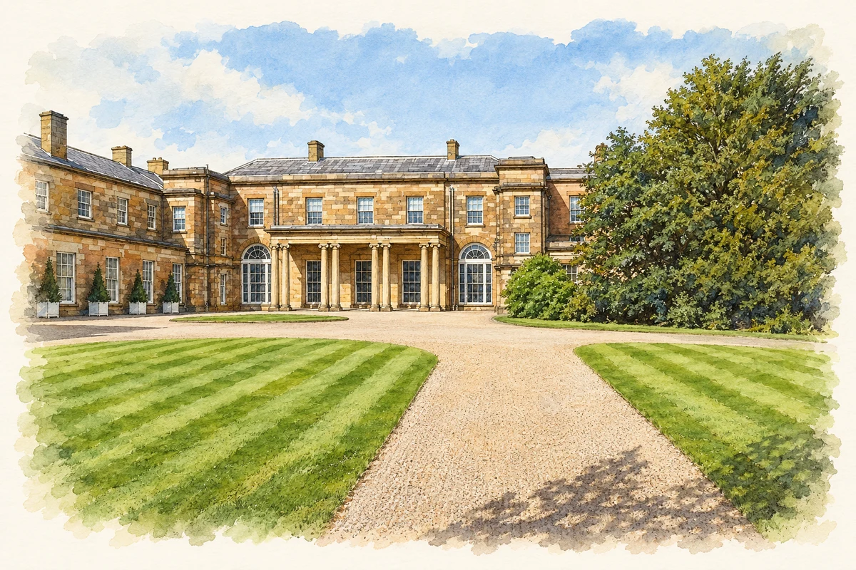 Watercolour and fine ink illustration of Hillsborough Castle.