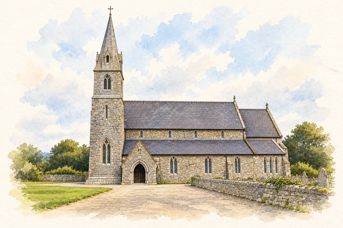 Watercolour and ink of St Brendan's Catholic Church, Ardfert.
